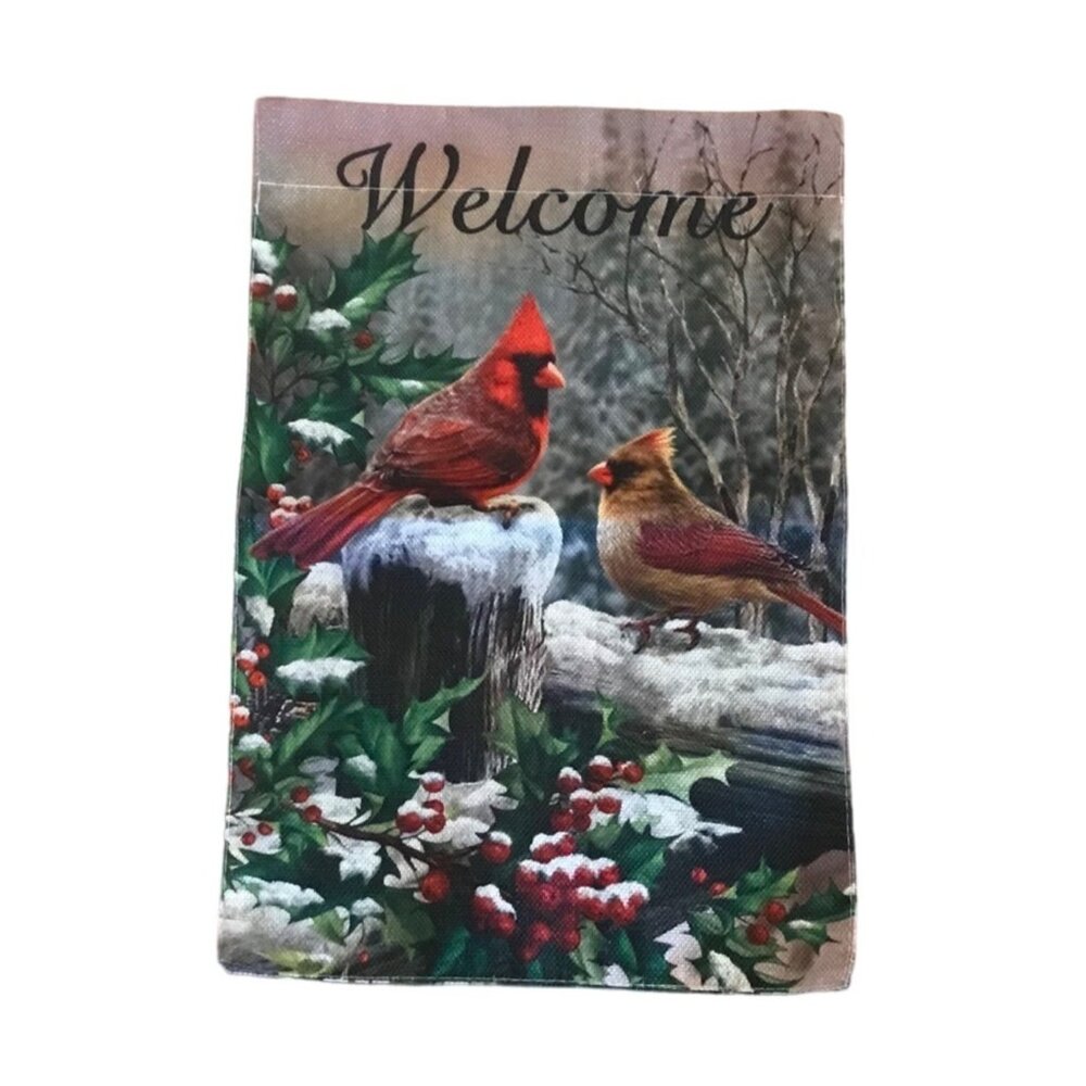Cardinal Birds Welcome Garden Flag 12"x18" Outdoor Decor Holiday Yard Banner
